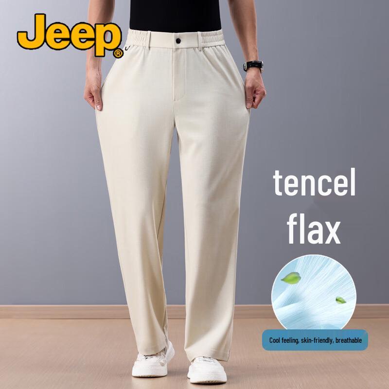 Jeep Мужские повседневные брюки прямого кроя из тенсела и льна, предотвращающие появление морщин