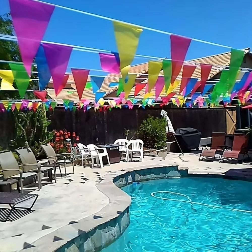 100Pcs Dacron Bunting Banner Triangle Shape Flag Garland New Pennant Banner Festival Decorations