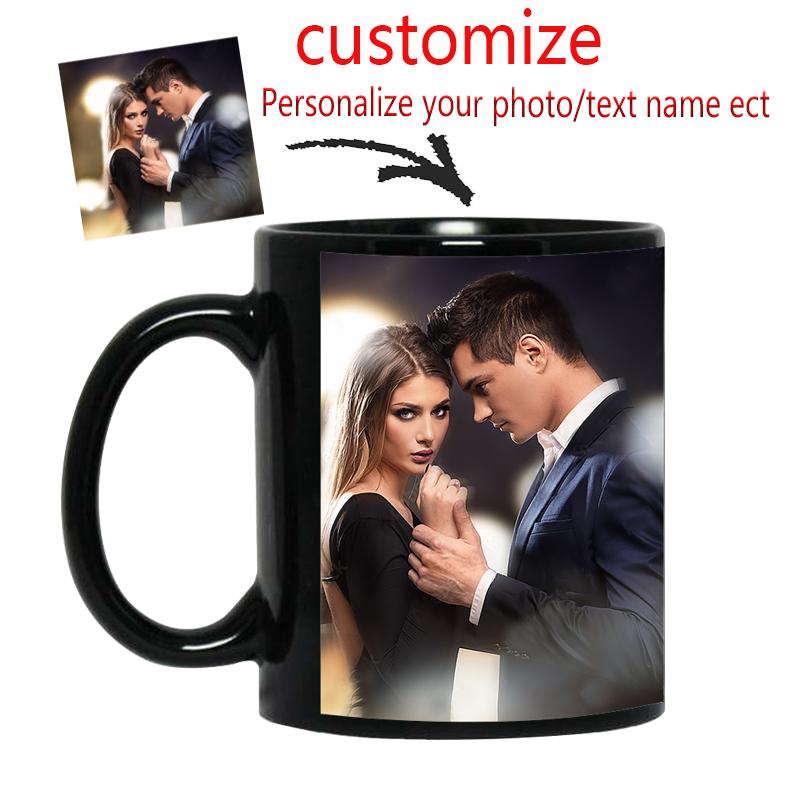 Customize Photo Black Coffee Mug - Personalized Dog Cat Familay Lover Photos Cup Tea Cup with Names Mothers' day Surprised Gift