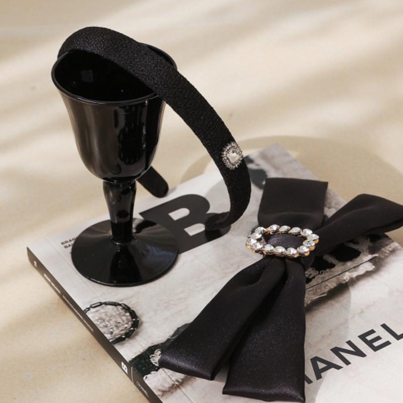 J.Lauren Big Black Cubic Ribbon Auto Hair Pin H0949