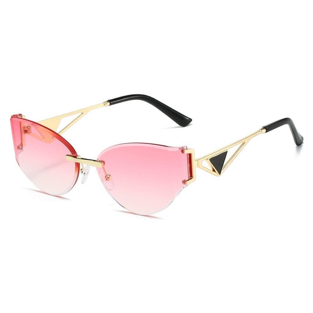 Ins 2025 New Fashion Rimless Curved Cat Eye Sunglasses Women Men Alloy Legs Hollow Triangle Sun Glasses Ladies Versatile UV400