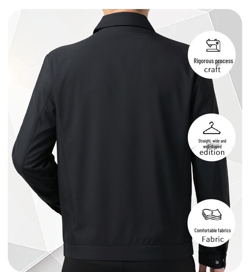 Men's High-End Windproof Jacket - Casual Spring/Autumn Coat for Middle-aged & Elderly Dads with Lapel Business Style