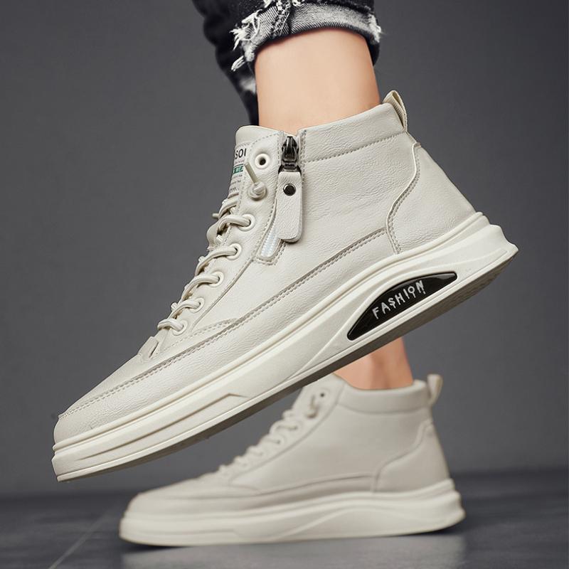 Модные кожаные мужские ботильоны Модные удобные мужские кроссовки Роскошные туфли с высоким верхом в британском стиле Мужские повседневные туфли на платформе 2024 Новинка