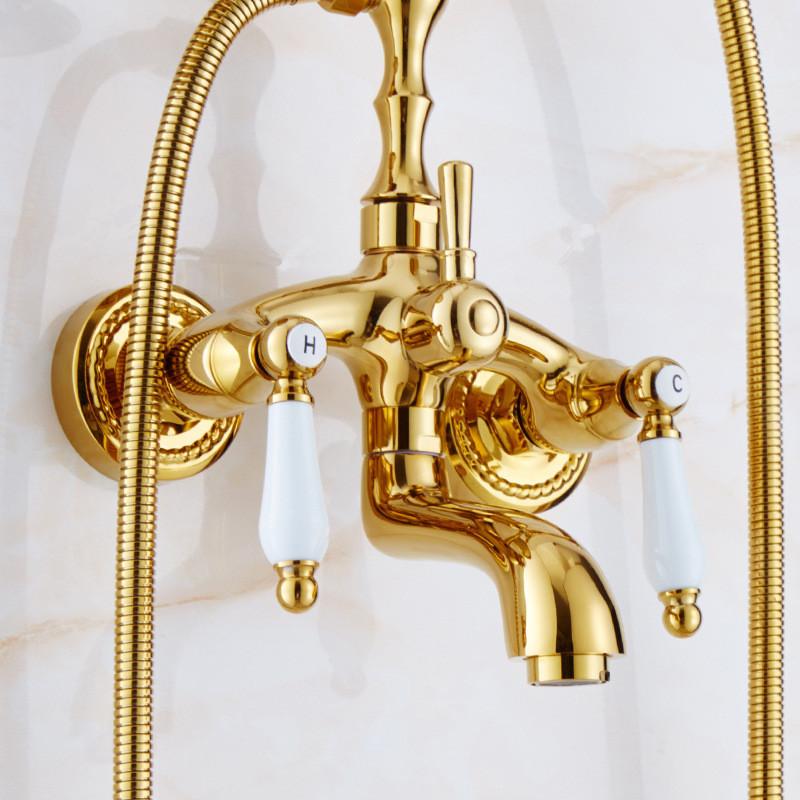 Tuqiu Gold Bathtub and Shower Faucet Set Wall Mounted Gold Bathtub Faucet, Bathroom Cold and Hot Bath and Shower Mixer Tap