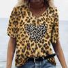 2024 Новая винтажная футболка с леопардовым принтом и сердечками для женщин, топ больших размеров, женская трендовая одежда, рубашка с короткими рукавами, блузка с v-образным вырезом