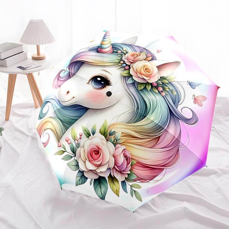 Unicorn, BubbleThemed Automatic Opening and Closing Umbrella 8 Ribs, Suitable for Leisure and Going Out, Outdoor Accessory, Gothic Style,