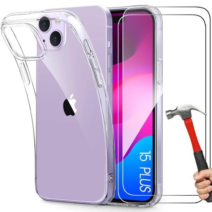 Coque et 2 Verres Trempés - BOOLING - pour iPhone 15 Plus - Protection Antichoc - Silicone - Transparent