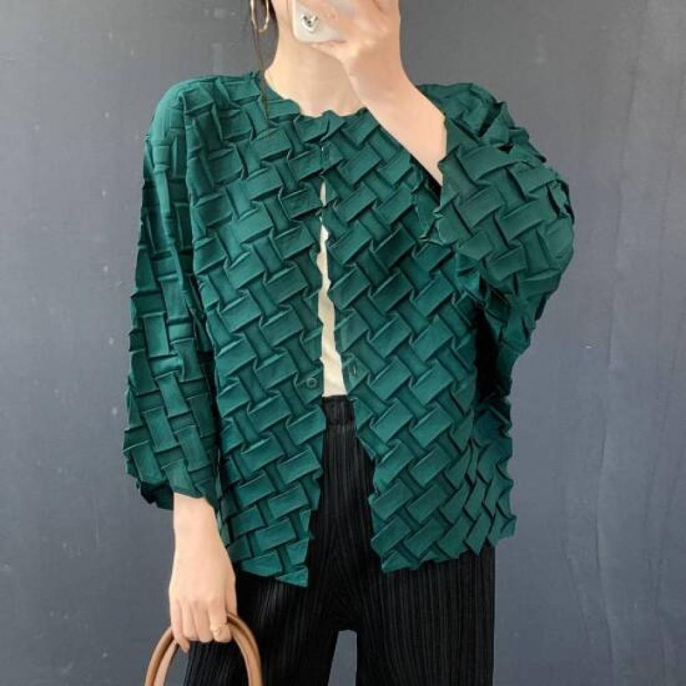 Plara Women Pleats Block Open Cardigan