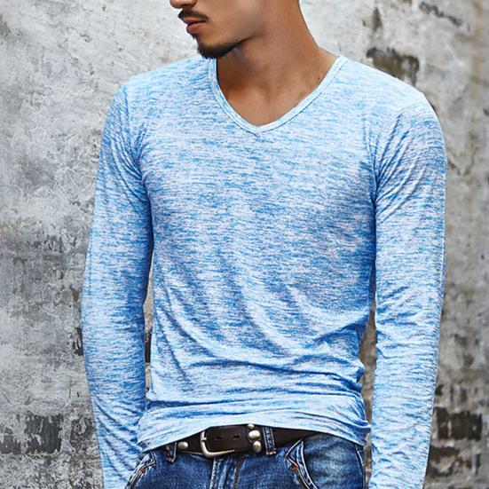 Мужская рубашка с длинным рукавом и эластичным верхом с V-образным вырезом на осень