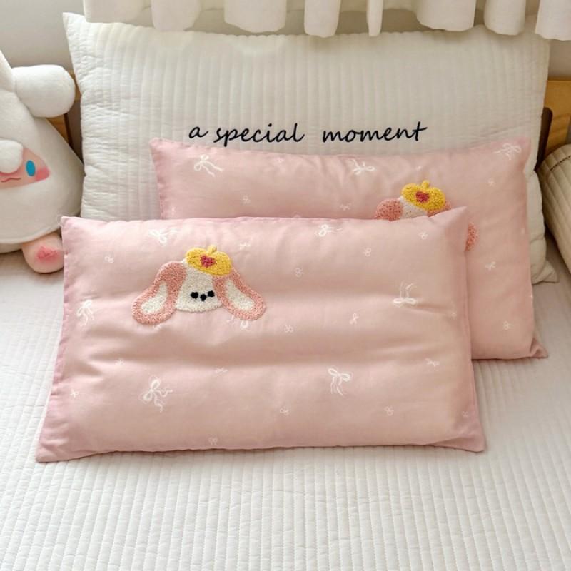 Soft Cotton Double Layer Gauze Kids Pillowcase With Fiber Filled Pillow Core Toddlers 30x50cm Cartoon Design