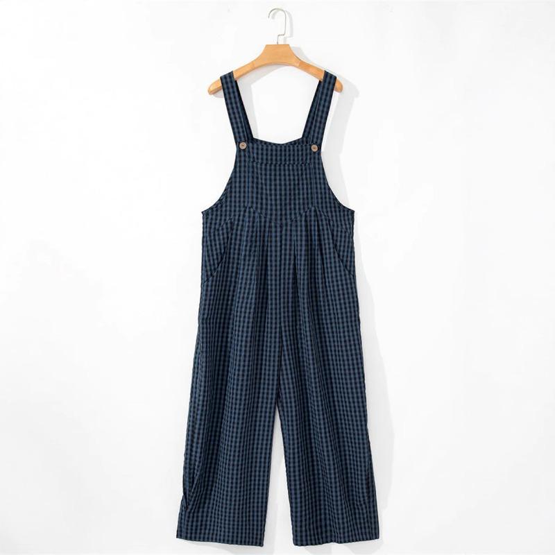 Стильный клетчатый принт комбинезон на бретельках летний винтажный свободный комбинезон с высокой талией