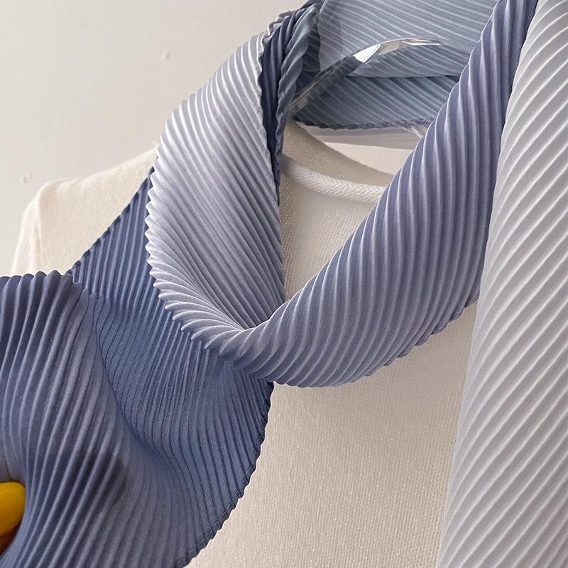 Women Pleated Head Scarf Wraps Scarves Neckerchief Bandana Solid Color