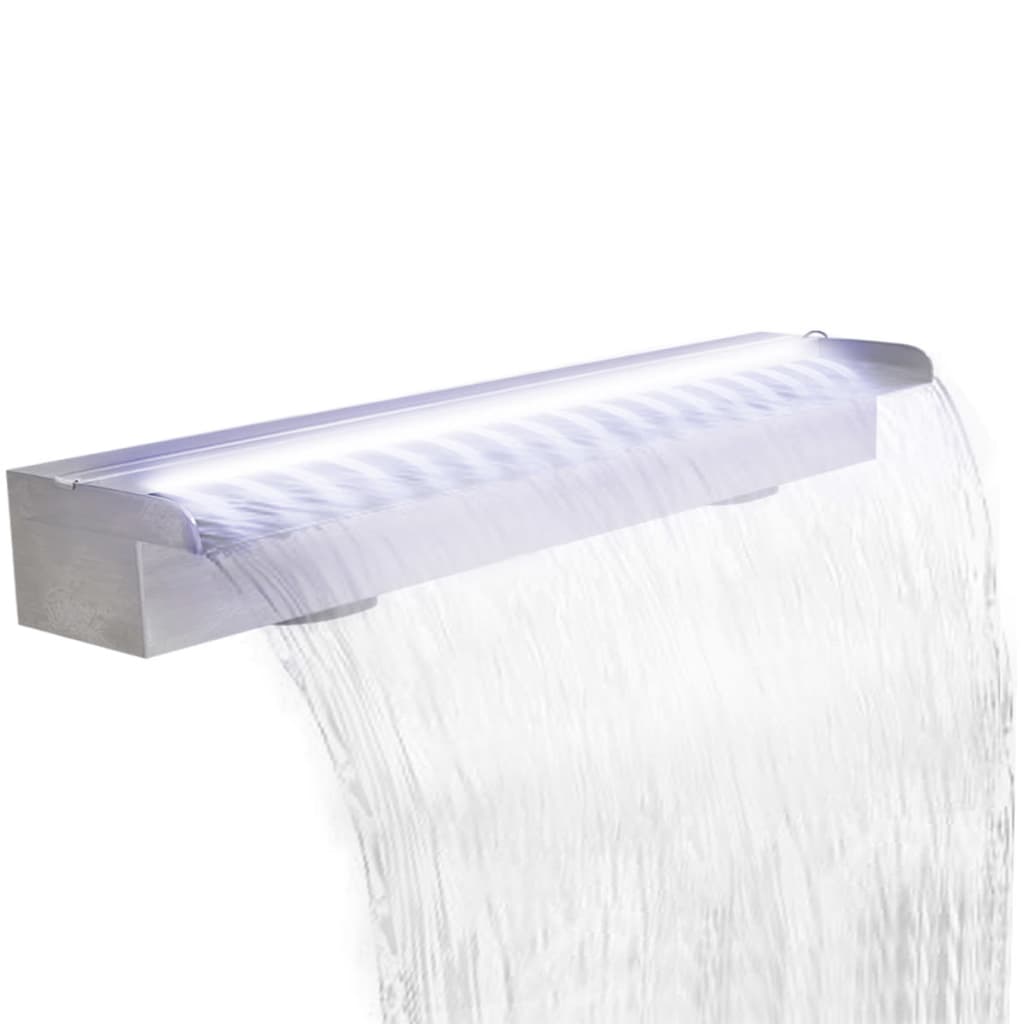 Pool Waterfall Fountain with LEDs Rectangular Stainless Steel 90 cm