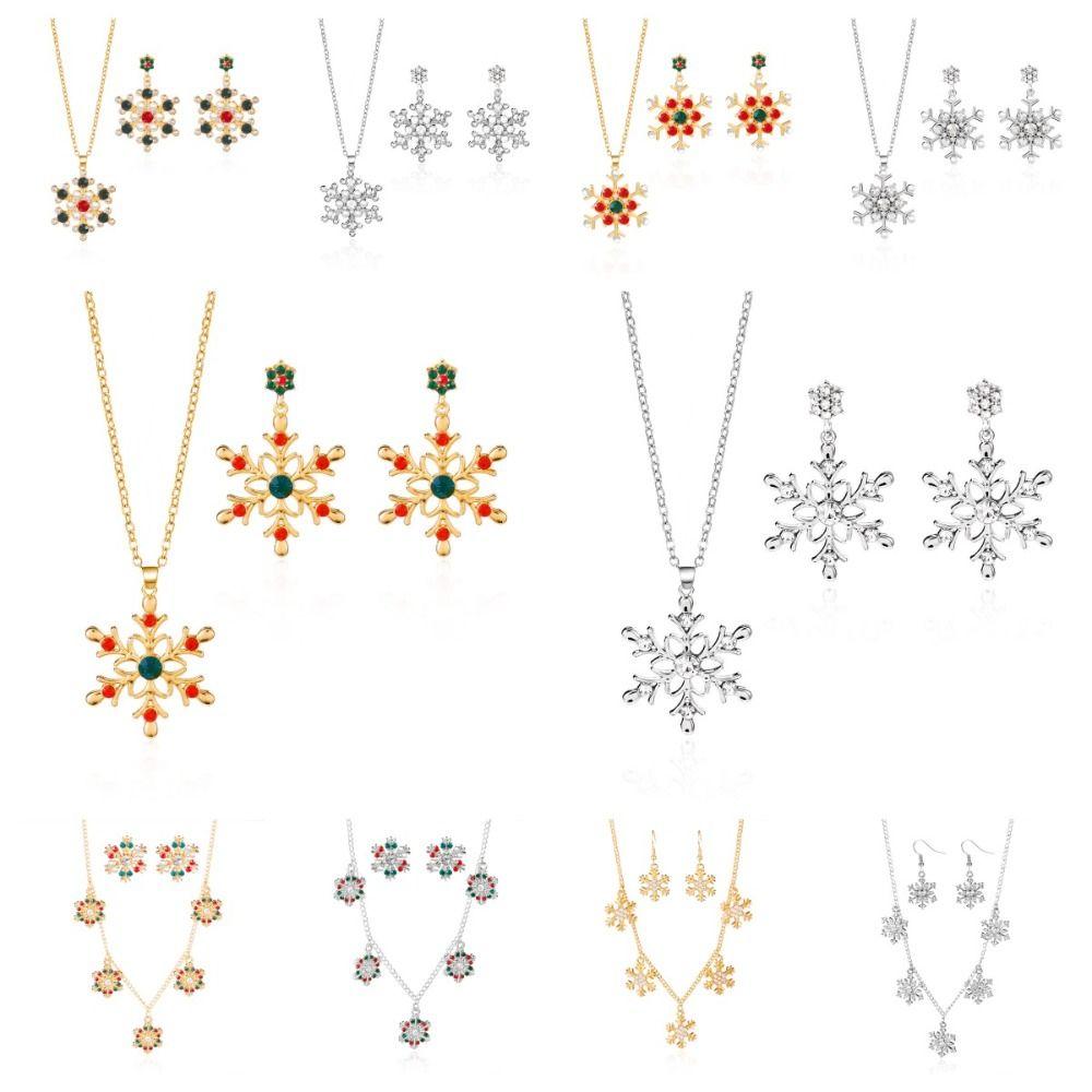 Zinc Zinc Zinc Alloy Christmas Jewelry Set Rhinestone Snowflake Necklace Xmas Dangle Earrings Party