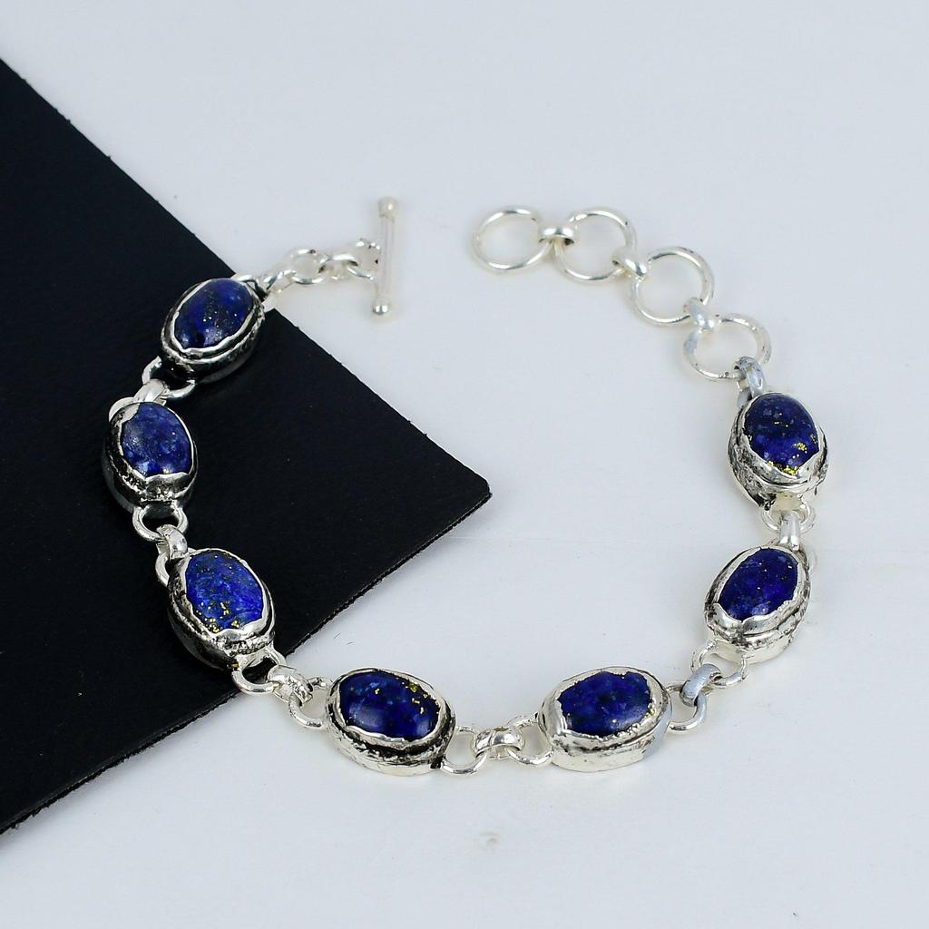 Amazing Lapis Lazuli Gemstone Handmade 925 Sterling Silver Bracelet, Lapis Lazuli Bracelet For Wife , Unisex Bracelet Party Wear Gift