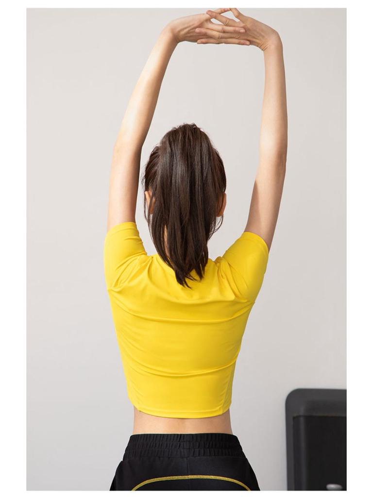 Женская быстросохнущая футболка для бега с застежкой-молнией на половину длины — летняя легкая футболка для йоги с коротким рукавом