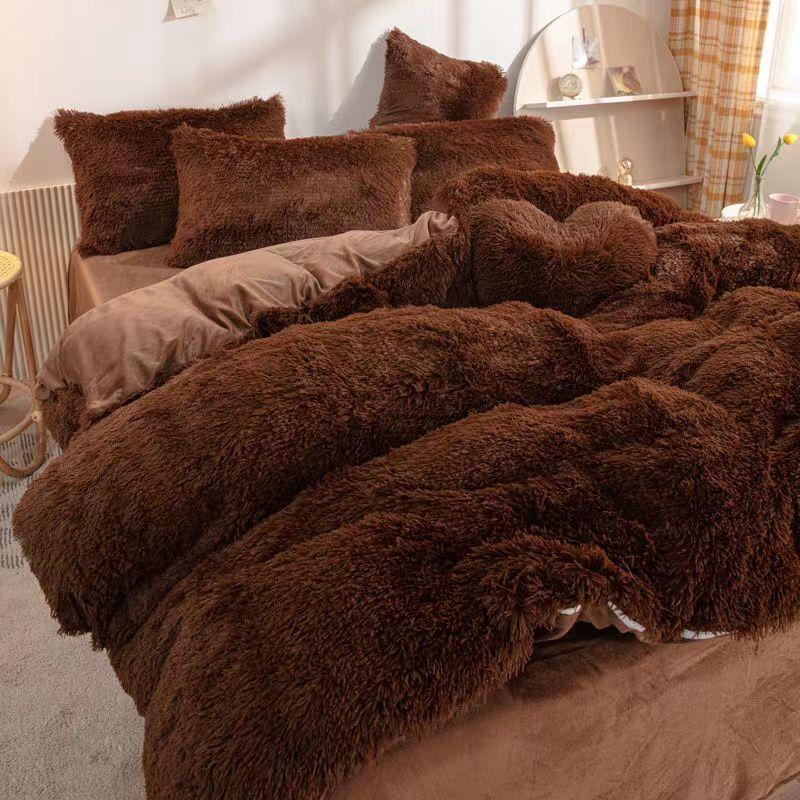 Размер King Size/Queen Size/Twin Size Зимняя юбка-кровать Пододеяльник Наволочка Комплект из четырех предметов Утолщение Теплая спальня Простое постельное белье Высококачественное зимнее белье