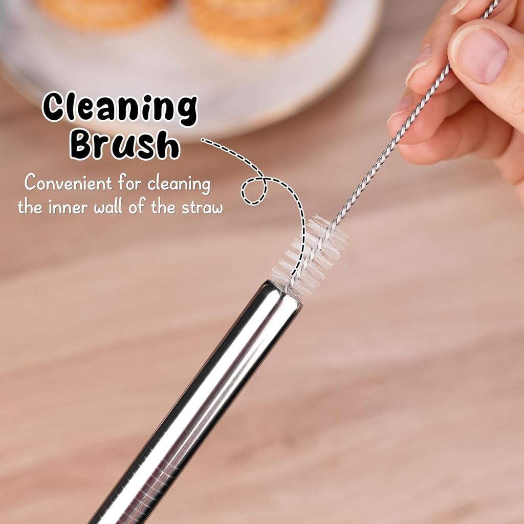 NiHome 6 штук из нержавеющей стали соломинок для боба смузи, 0,5'' Extra Wide Reble Металлические соломинки, 10,5'' Длинные прямые соломинки для питья для бабл-чая