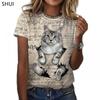Animal Series Digital 3D Printed Men's Women's Short Sleeved T-shirt Cute Cat Round Neck Base Top