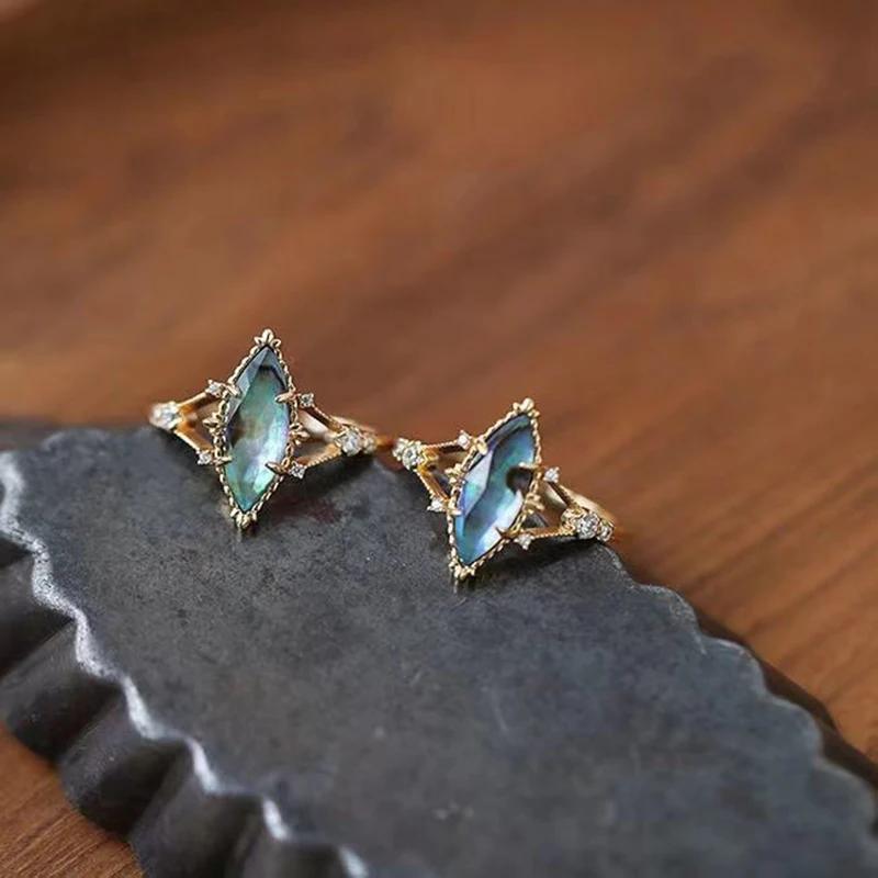 Оригинальный дизайн, инкрустированный цветными градиентными кристаллами, геометрическая строчка, женское кольцо, открывающееся, романтическое, нежное ювелирное изделие