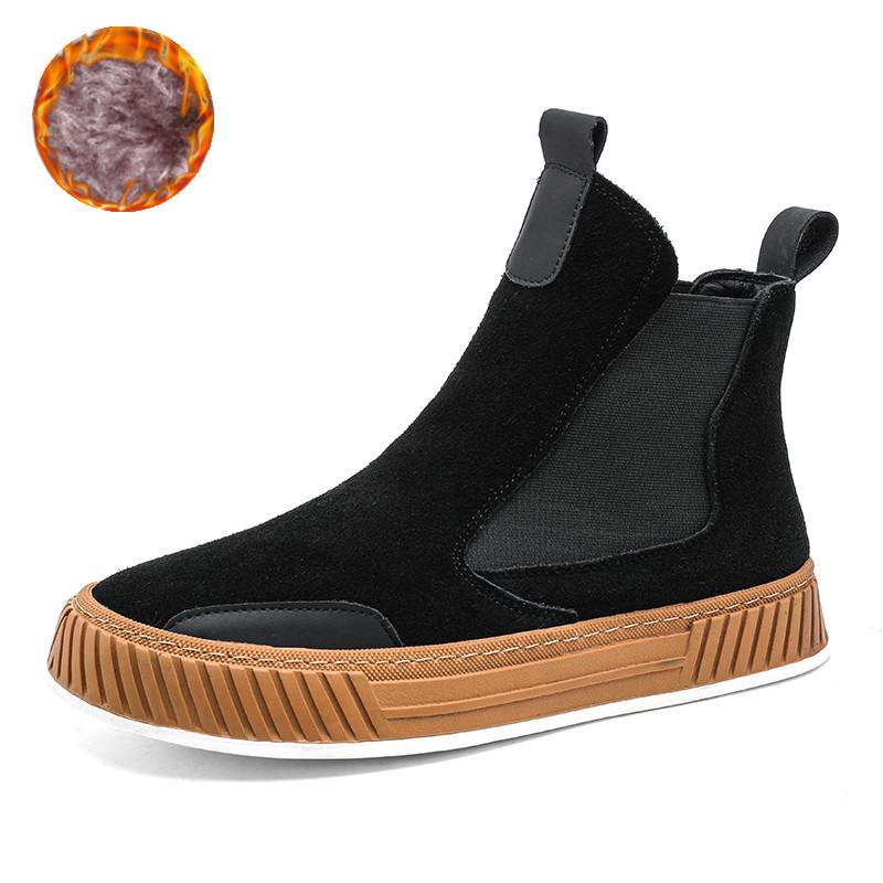 Горячая Распродажа Черная Плюшевая Мужская Зимняя Обувь Дизайнерские Замшевые Ботинки Челси Мужские Ботинки Без Застежек На Платформе Мужские Ботинки Повседневные Высокие Ботинки До Ботинка