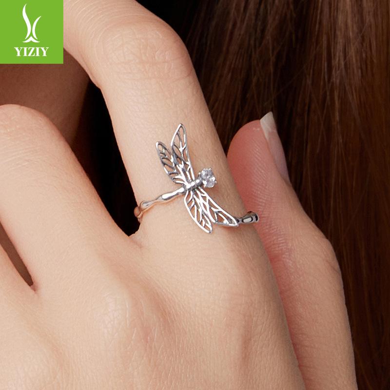S925 Sterling Silver Dragonfly Open Ring Fresh Pastoral Insect Niche Ring Jewelry