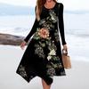 Женское повседневное модное платье миди с круглым вырезом и длинными рукавами с принтом и нерегулярным подолом