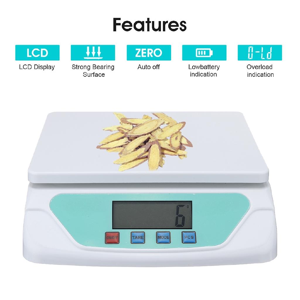 White 30kg TS500 Plastic White Electronic Scales Weighing Kitchen Scales Grams Balance LCD Display Universal for Home Electronic Balance Weight