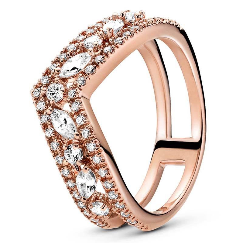 Подлинное серебро 925 пробы Кольцо Wish с мерцающим марказом Двойная вилка для костей для женщин Свадебная вечеринка Европейская модная бижутерия