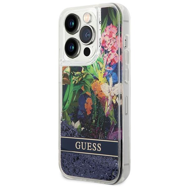 Guess Guhcp14Llflsb Iphone 14 Pro 6,1 Niebieski/Blue Hardcase Flower Liquid Glitter