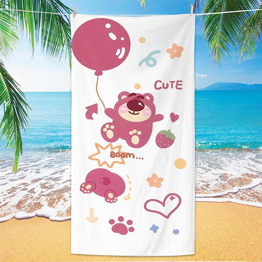 Cute Strawberry Bear Beach Towel Microfiber Printed Children'S Trumpet Cartoon Bear Beach Towel