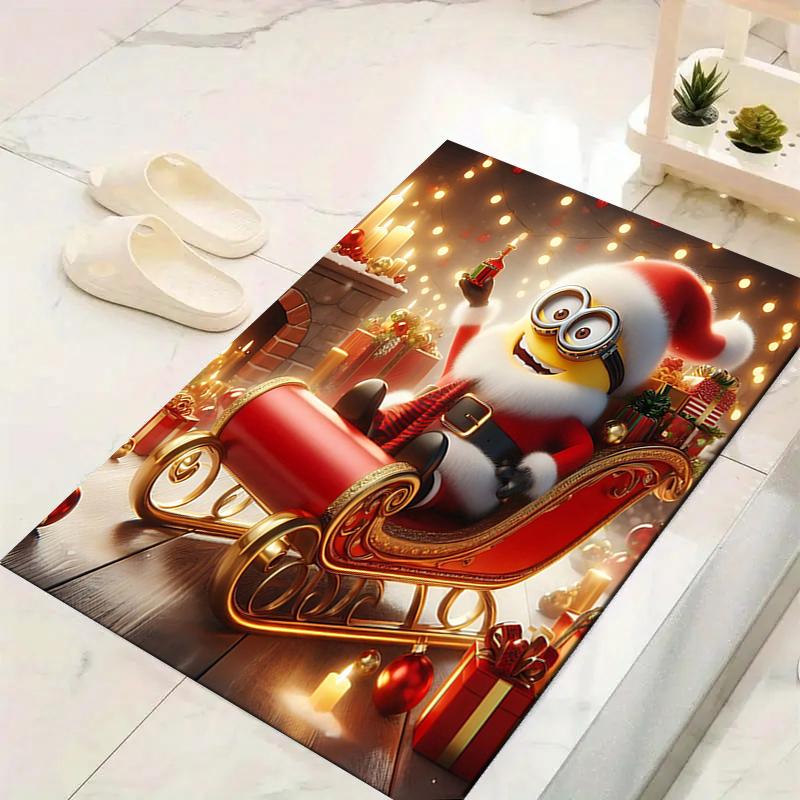 1Pc Christmas Minion Celebration Rug Office Carpet Indoor Outdoor Doormat Nonslip Soft And Comfortable Living Room Christmas Halloween Gift D91844