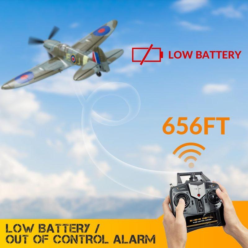 VOLANTEXRC Spitfire RC Plane - 4CH with Gyro, 3 Modes, 2 Batteries, 656ft Range, Ready to Fly for Beginners & Adults