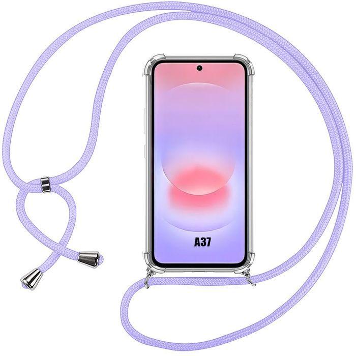 Coque pour Samsung Galaxy A37 5G, Antichoc Protection Renforcée Transparente avec Cordon Violet