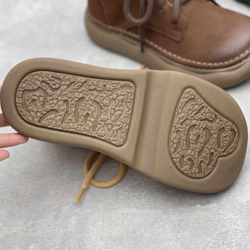 Johnature Ретро-ботинки из натуральной кожи, короткие, с широким носком, со шнуровкой, из коровьей кожи, с мягкой подошвой, женские ботинки