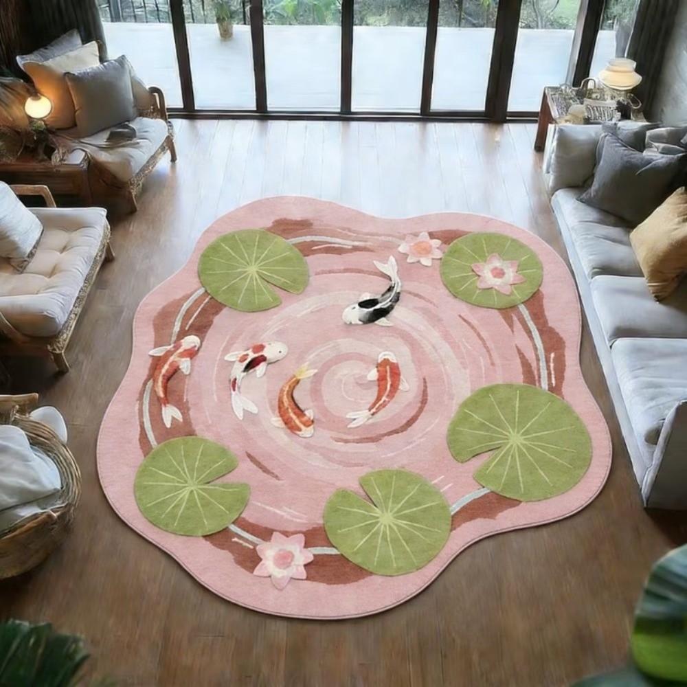 Imitation Cashmere Koi Pond Carpet Carp Print Irregular Floor Mat Lotus Rugs Bedroom Decor