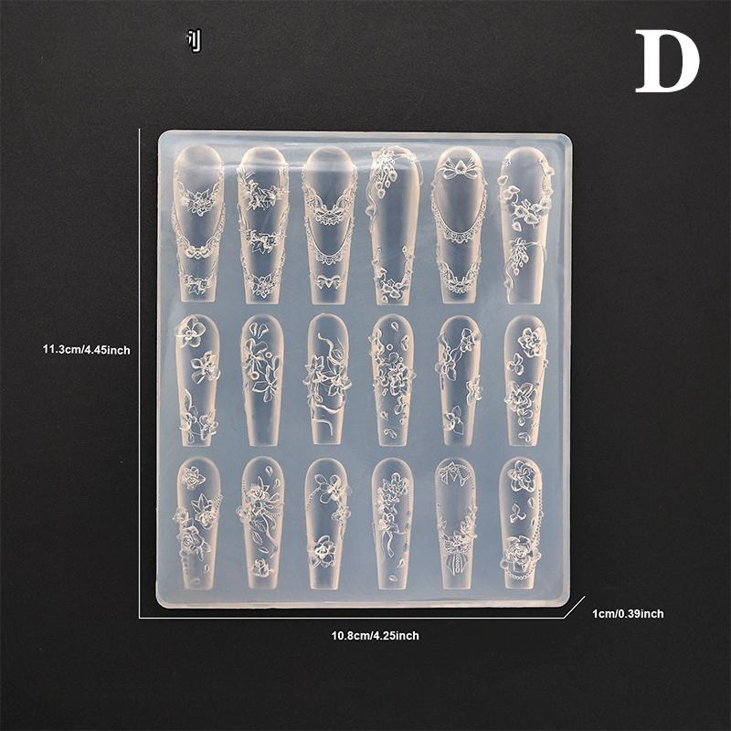 Силиконовая форма для ногтей Мультяшный бант Цветок Бусины Линейная резьба Форма 3D Штамповочная пластина Трафареты для ногтей Инструменты для DIY маникюра Нейл-арт