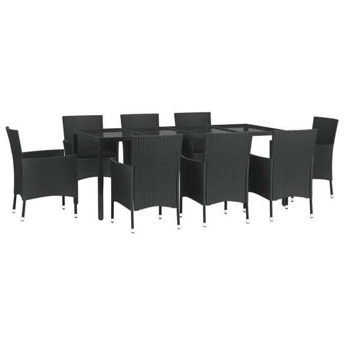 VidaXL 9-piece Garden Dining Set and Cushions Black Wicker, Dining Set, Outdoor Dining Set, 3187329