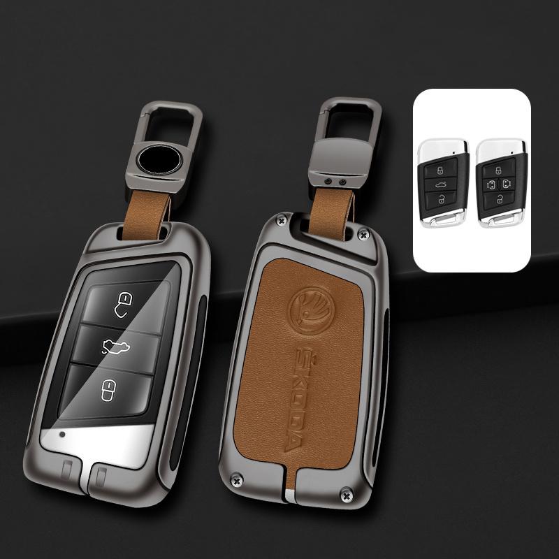 Zinc Alloy Car Smart Remote Key Case Bag Cover Holder Shell Fob For Skoda Superb A7 Karoq Kodiaq 2020 2021 Keychain Accessories