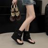 2025 Fashion Open-toed Herringbone Sandals Inner Height-increasing Short Boots Belt Buckle Spring and Summer New Trouser Boots Two Wear Cool Boots