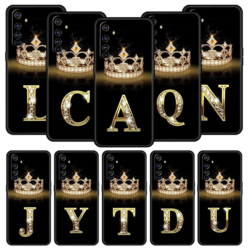 Diamond Crown Letter A For Realme GT Neo 2 3 3T Phone Case For Realme 10 9 8 5G 7 6 GT2 Pro Plus 9i 8i C21 C11 C25 C35 Cover