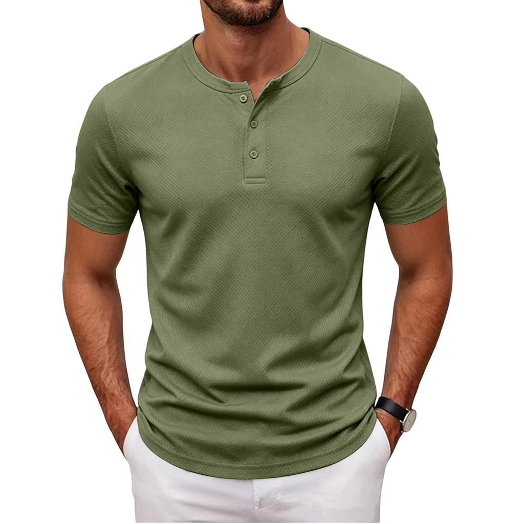 Мужская футболка-henley с коротким рукавом и планкой на пуговицах, повседневная, приталенная, спортивная, базовая, однотонная, с круглым вырезом, для повседневной носки