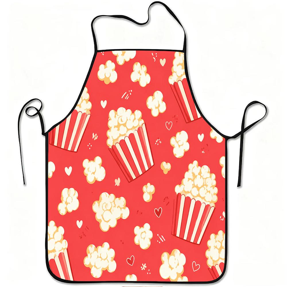 1pc Popcorn Pattern Printed Apron, Durable And Easy to Clean, Adjustable Waistband, Polyester Material, for Kitchen Cooking, Gardening, Orchard Pickin