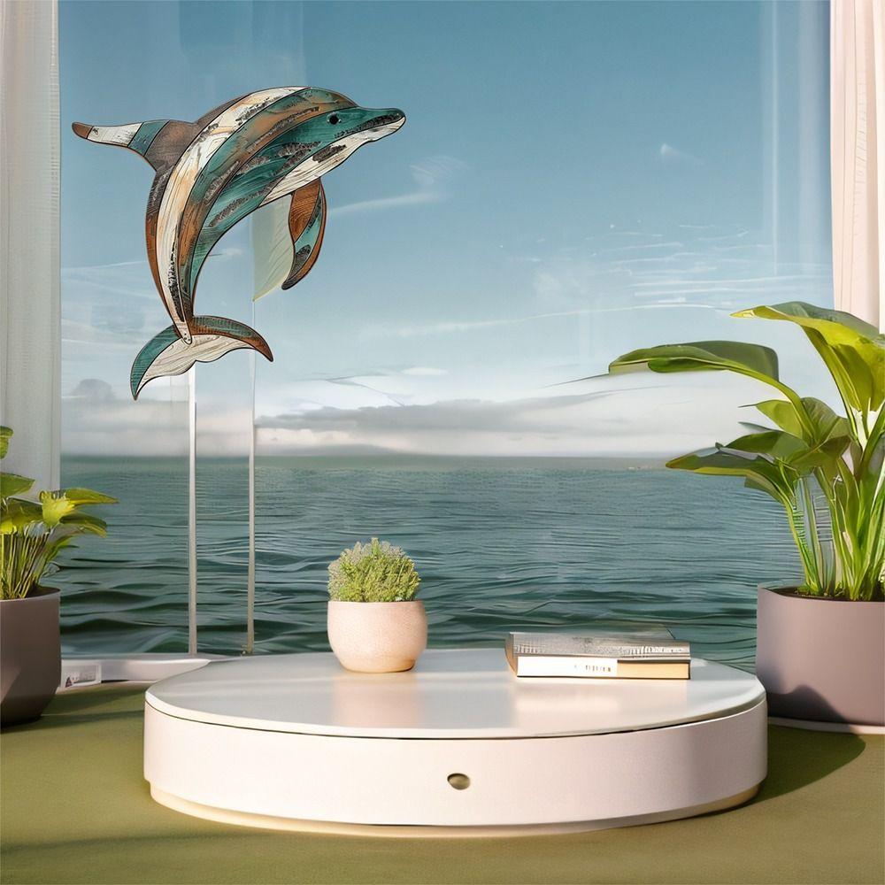 Retro Wooden Dolphin Wall Ornament Ocean Series Marine Animal Decoration Summer Outdoor Hawaiian