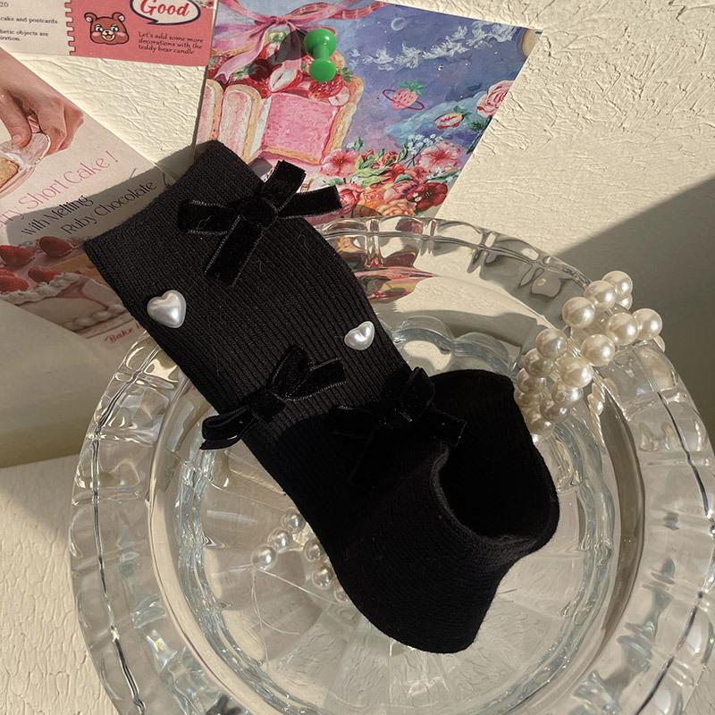 1 пара милых детских носков до середины икры для девочек, шикарные корейские бархатные носки с бантом и сердечками для детей, весенне-осенние мягкие хлопковые носки одного размера