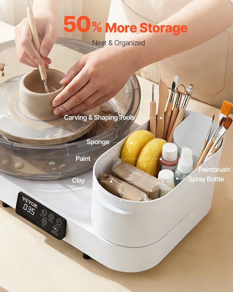 Pottery Wheel for Adults, 36 and 28 cm Turntables, 450W Electric Table Top Pottery Wheel with Foot Pedal, 30-300 RPM Adjustable Speed, Aluminum Body,
