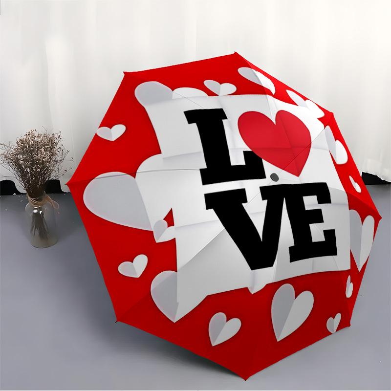 1pc Love Heart Sticker Automatic Open/Close Folding Umbrella - Compact 8-Rib Design, Daily Use, Perfect Gift for Friends & Family yy251124198