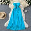 Summer Women Sexy Strapless Open Back Big Swing Long Maxi Holiday Beach Dresses