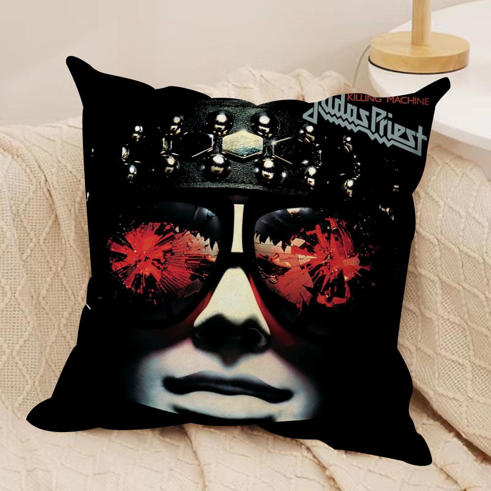 J-Judas P-Priest Cushion Cover Silky Short Plush Double-Sided Printed Pillow Case for Sofa All Seasons Home Decor Gift