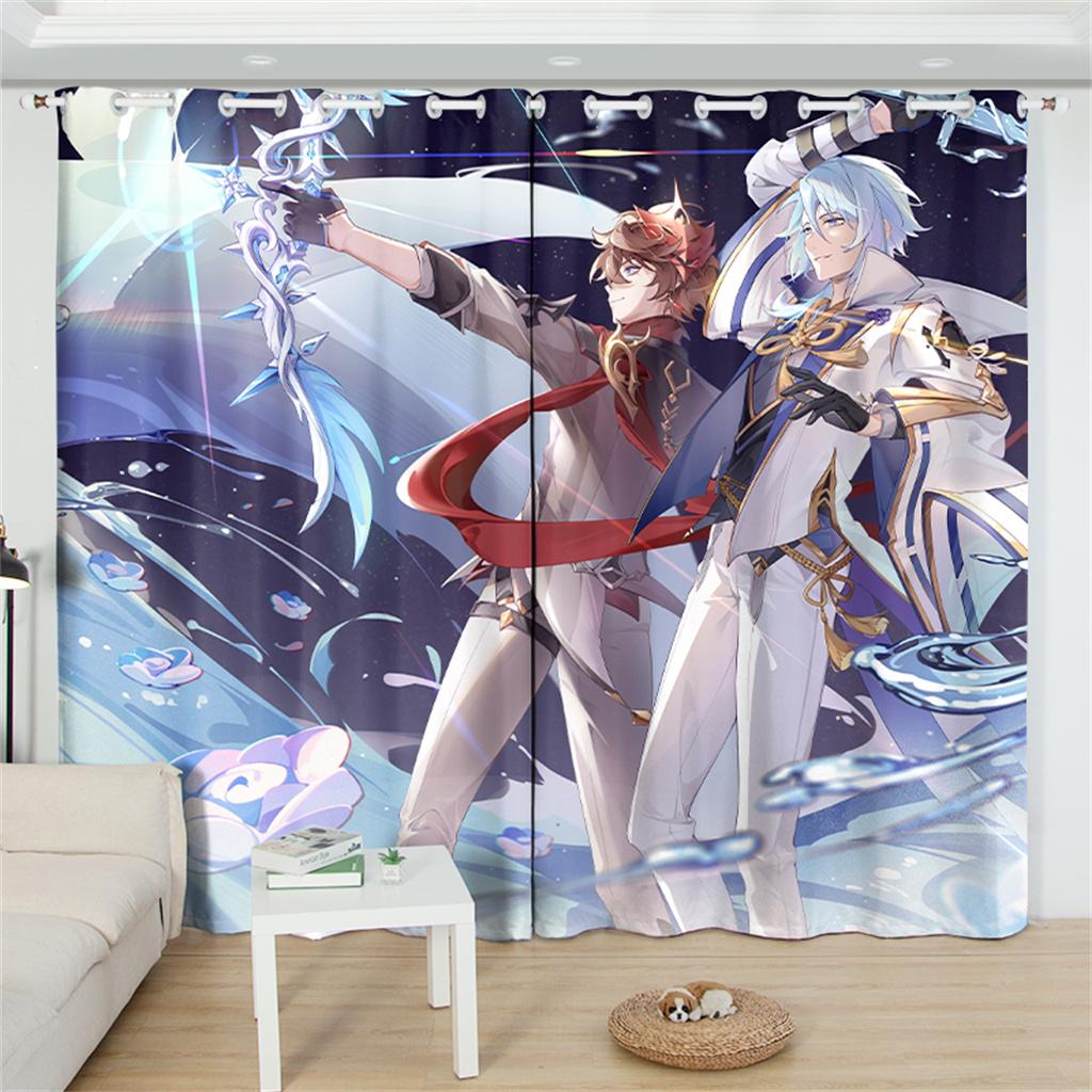 Kazuha Genshin Impact Blackout Curtain 2 панели аниме-принт оконные шторы для гостиной мультяшный домашний декор обработка